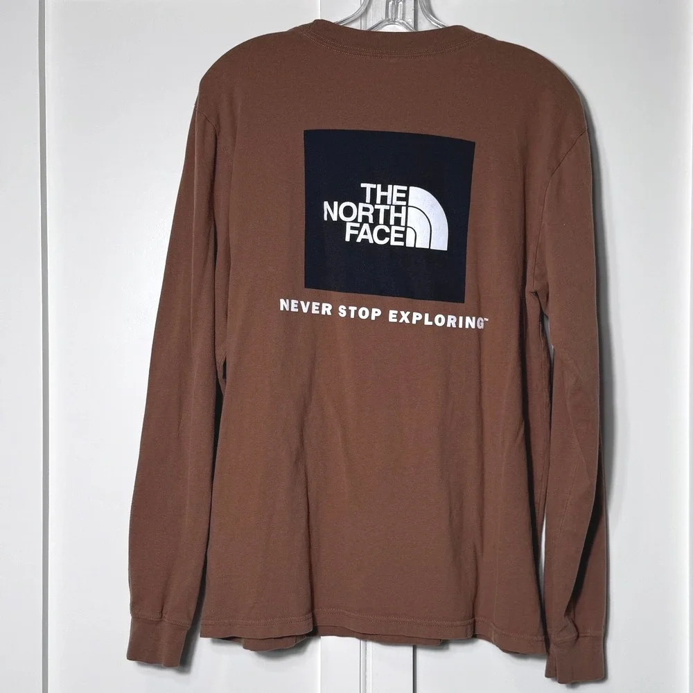 The North Face Mens Long Sleeve Tee Brown Graphic Logo Shirt‎ Medium M